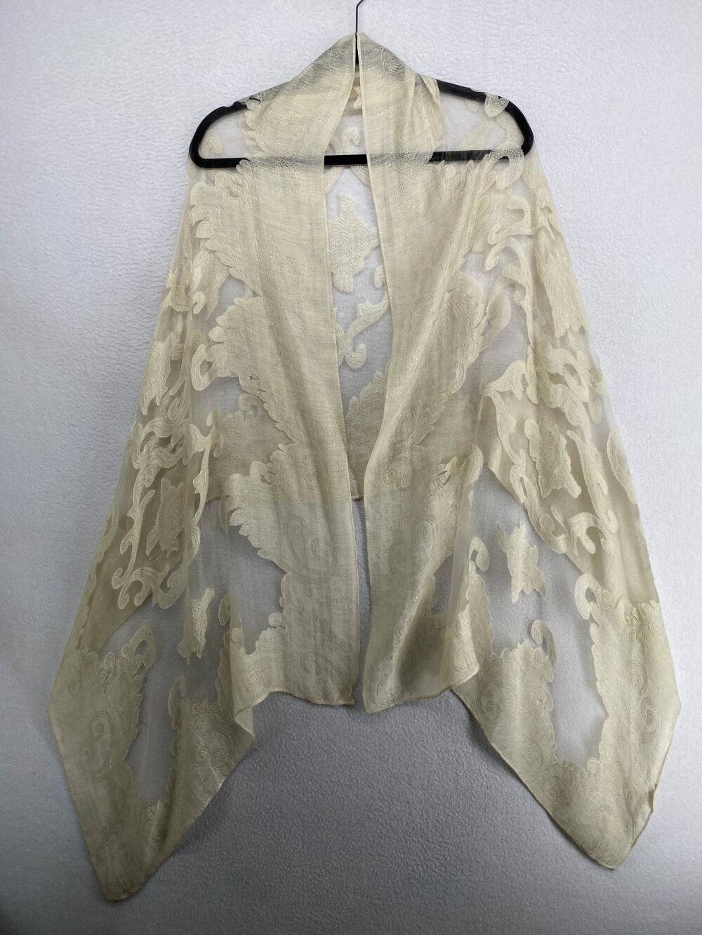 PRETTY PERSUASIONS Scarf Shanghai Night Sheer Jacquard Shawl Coverup Off White